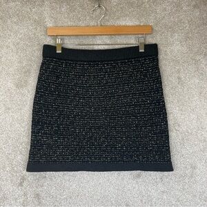 Rachel Zoe Skirt Womens Small Black Gold Metallic Knit Pull On Stretch- 4235